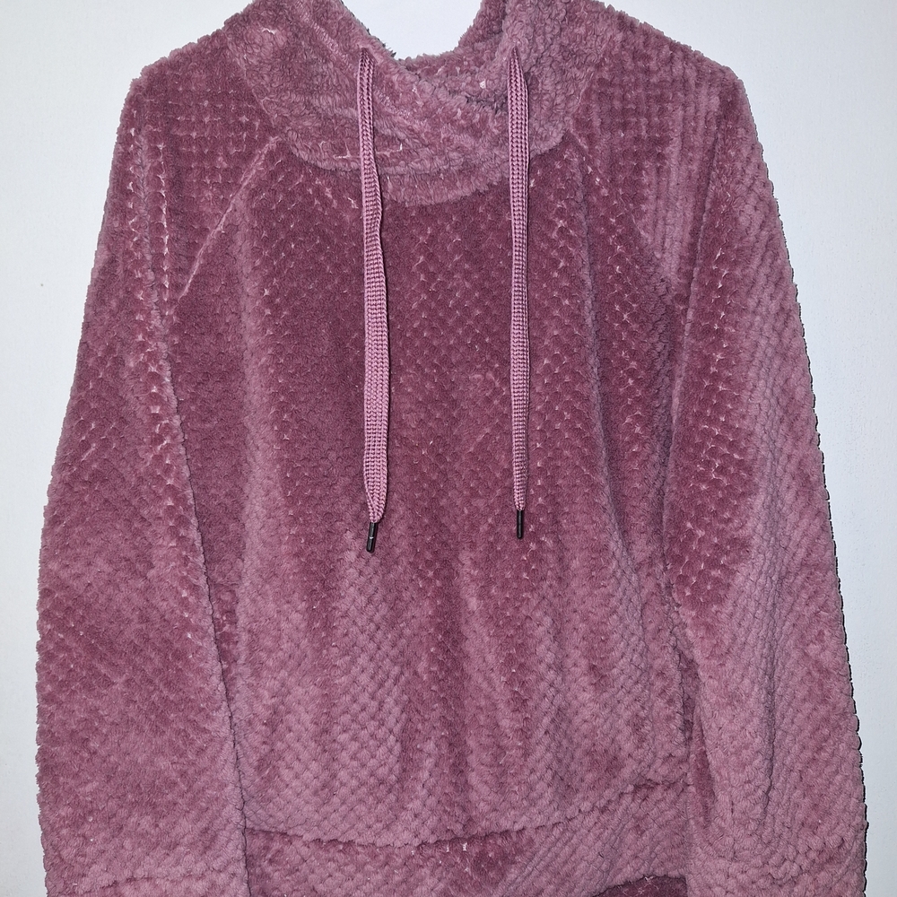 Boxy Pink Ribbed Hoodie Sweatshirt